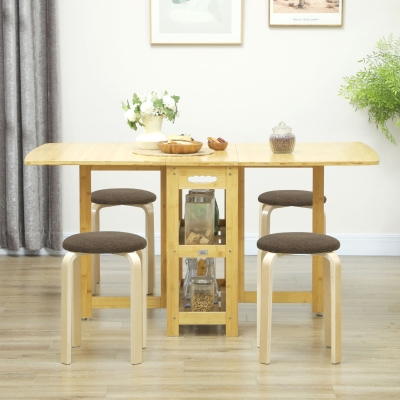 HOMCOM Juego de 4 Taburetes Redondos de Madera Apilables con Asiento Acolchado para Cocina Comedor Dormitorio Marrón
