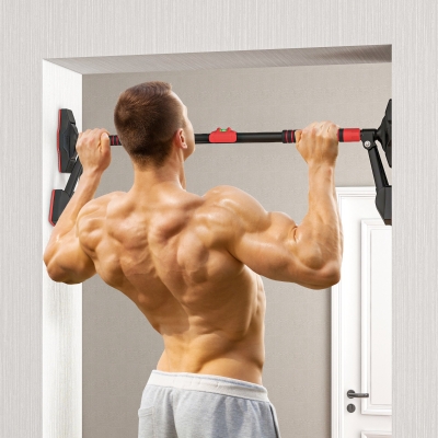 SPORTNOW Barra de dominadas ajustable de 79 a 98 cm, barra de puerta con nivel integrado, estructura triangular, hasta 225 kg, negro