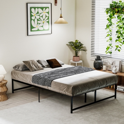 HOMCOM Marco de Cama Doble 135x190 cm con Patas de 35 cm Estructura de Cama Matrimonio con Espacio Bajo de Almacenamiento Negro