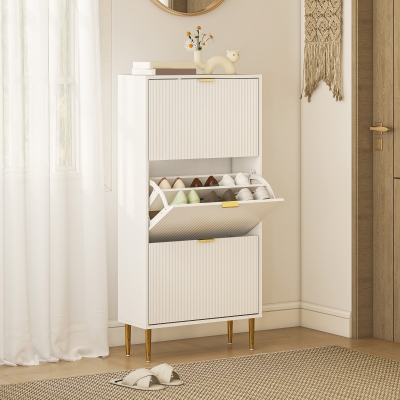 HOMCOM Meuble à Chaussures 18 Paires 3 Tiroirs Blanc