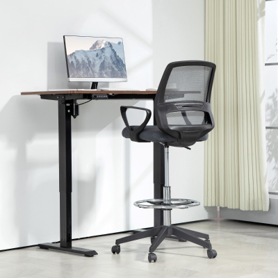 Vinsetto Silla de Oficina Ergonómica con Reposabrazos y Anillo de Pie Ajustable en Altura Rejilla Gris