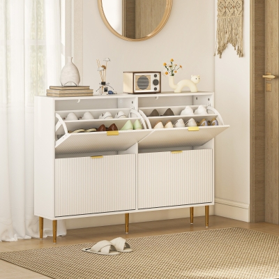 HOMCOM Narrow Shoe Cabinet 4 Flip Drawers White