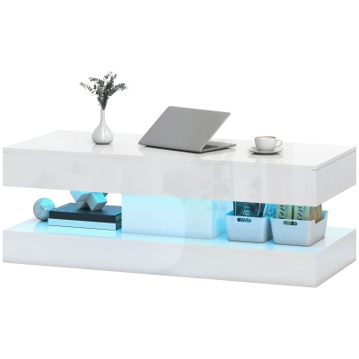 HOMCOM Salontafel met Lades en LED-verlichting, moderne Sofatafel met open opbergruimte, Salontafel, Spaanplaat, Wit