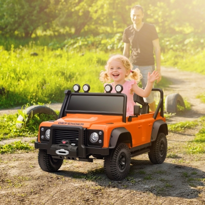 AIYAPLAY Coche Eléctrico para Niños, Funciona con Batería de 12V, Control Remoto, Función de Música, Bocina, Luces LED, Naranja