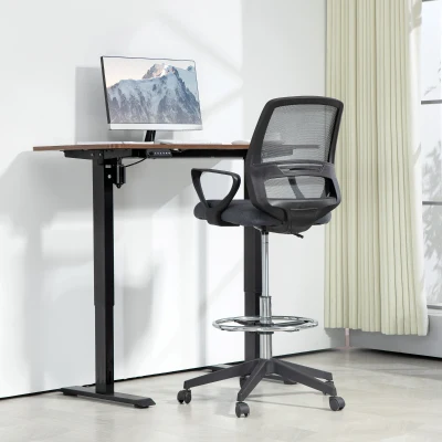 Vinsetto Bürostuhl Ergonomischer Schreibtischstuhl mit Armlehnen und Verstellbarer Fußring Netzbespannung Grau