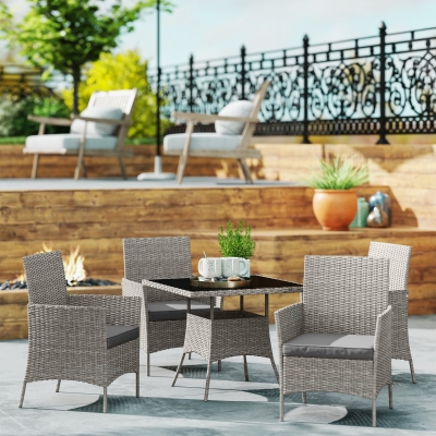 Rattan Dining Set 80L x 80W x 74H cm Light Grey