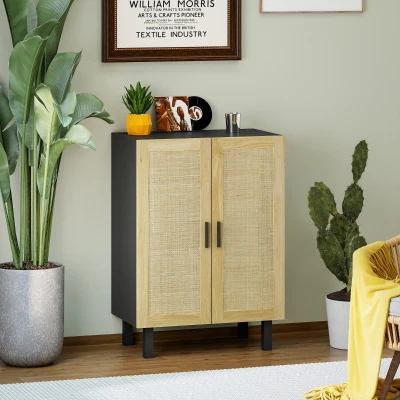 HOMCOM Buffet Haut Bohème 73x41x102 cm Cannage Double Portes