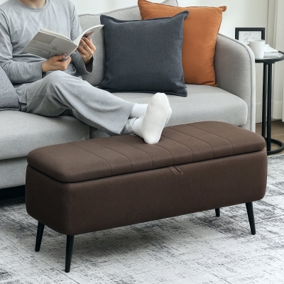 HOMCOM Linen-Look 92 x 31cm Storage Ottoman - Dark Brown