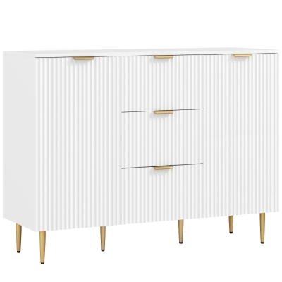 HOMCOM Buffet mueble cocina almacenaje con 3 cajones estantes ajustables armarios con puertas acanaladas 120x40x90 cm Blanco