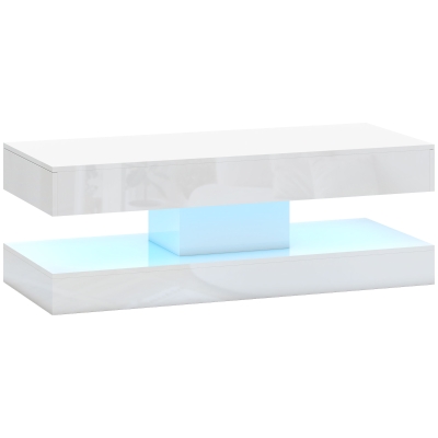HOMCOM Mesa de Centro con Cajones y Luces LED Mesa Auxiliar Moderna con Estante Abierto Mesa de Centro Tablero de Partículas Blanco