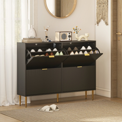 HOMCOM Narrow Shoe Cabinet 4 Flip Drawers Black