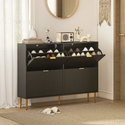 HOMCOM Narrow Shoe Cabinet 4 Flip Drawers Black
