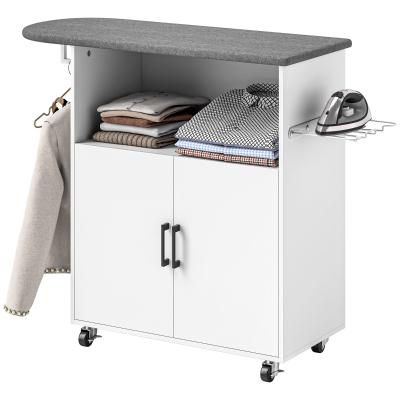 HOMCOM Bügelbrett mit 2 Türen und offenem Fach, 125x43,5x102,5 cm, Weiß