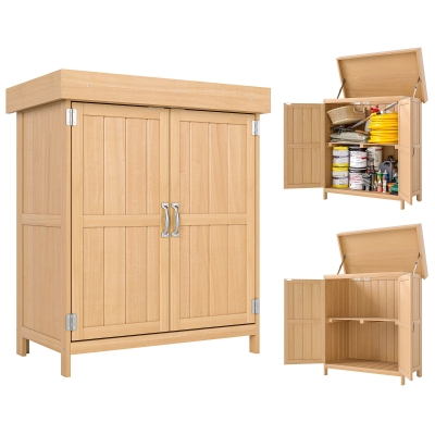 Outsunny Wooden Storage Shed Chest 74x43x88cm Burlywood