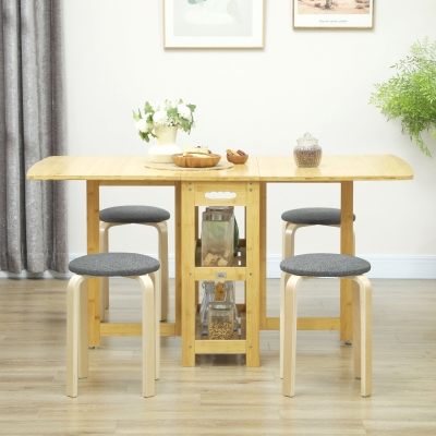 HOMCOM Juego de 4 Taburetes Redondos de Madera Apilables con Asiento Acolchado para Cocina Comedor Dormitorio Gris
