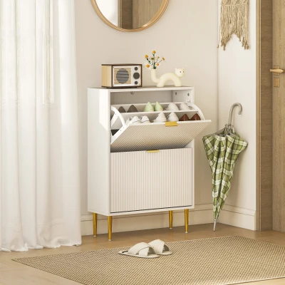 HOMCOM Scarpiera per 12 Paia di Scarpe 2 Cassetti Ribalta Bianco