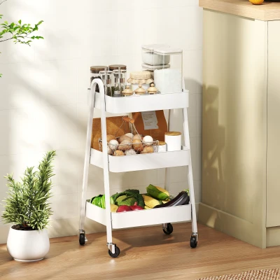 HOMCOM Carrello Cucina a 3 Livelli e Ruote con Freno Bianco
