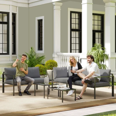 Outsunny Salon de Jardin 4pcs Canapés & Tables Basses Gris
