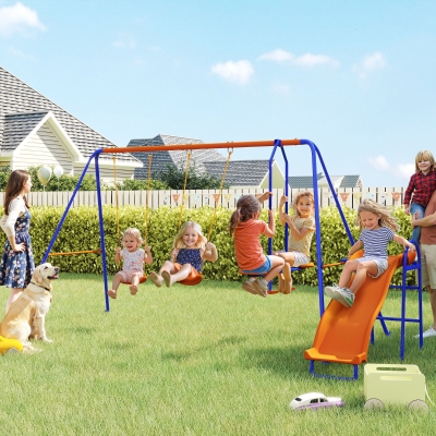 Outsunny Columpio Infantil 4 en 1 Columpio para Niños con 2 Columpios Individuales 1 Columpio del Planeador 1 Tobogán Multicolor