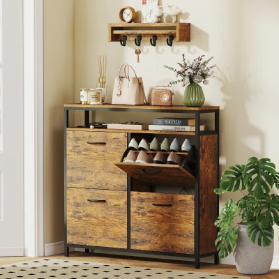HOMCOM Mobile Portascarpe 98cmx 24cm x 95cm Marrone Rustico