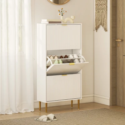 HOMCOM Scarpiera per 18 Paia di Scarpe 3 Cassetti Ribalta Bianco