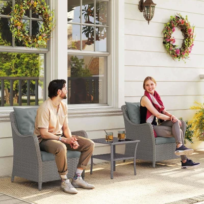 Outsunny Rattan Garden Chairs Set of 2 with Cushions Grey