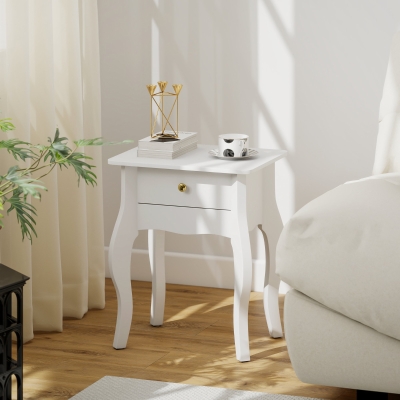 HOMCOM Mesa de Centro con Cajón Estilo Francés con Patas Curvas 45x35x55 cm Blanco