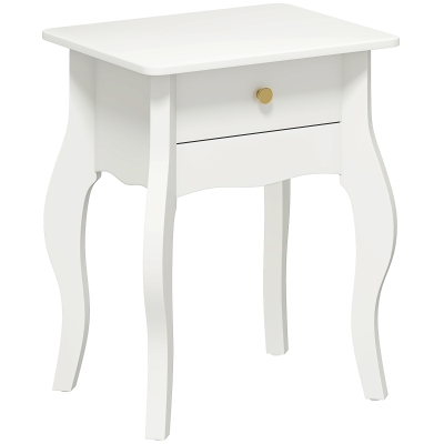 HOMCOM Mesa de Centro con Cajón Estilo Francés con Patas Curvas 45x35x55 cm Blanco