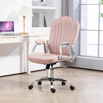 HOMCOM Cadeira de Escritório com Encosto Alto Cadeira para Secretária com Altura Ajustável Função Inclinável 61x62x106-116 cm Rosa