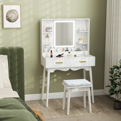 HOMCOM Dressing Table with LED Mirror - White