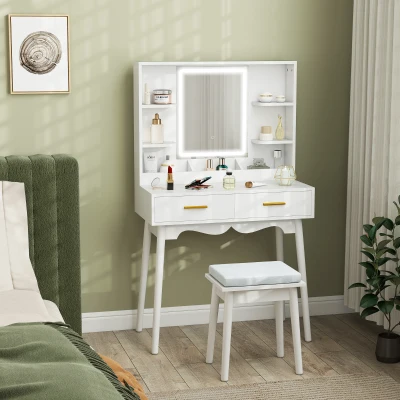 HOMCOM Dressing Table with LED Mirror - White