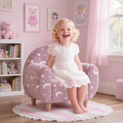 AIYAPLAY Kids Armchair Moon Design for Bedroom Pink