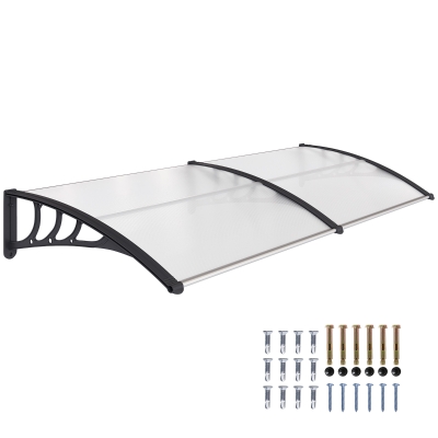 Outsunny Auvent marquise de porte design voûté arrondi dim. 195L x 75l x 23H cm polycarbonate plastique noir transparent