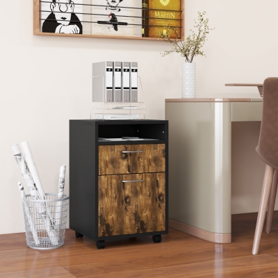 HOMCOM Archivador de oficina con ruedas cajón armario nicho para documentos y carpetas colgantes 40x35x60 cm marrón rústico