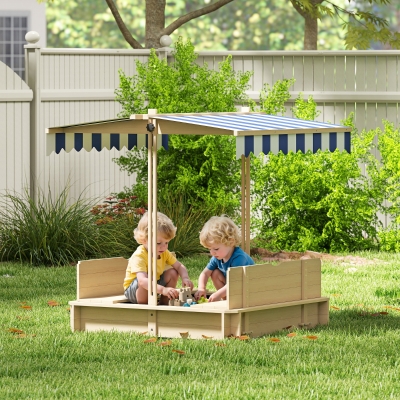 Outsunny Kids Square Wooden Sandpit, Children Sandbox Outdoor Playset