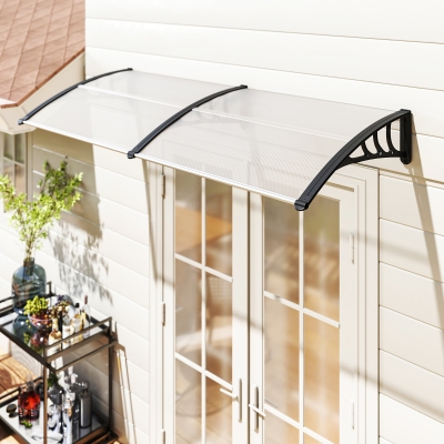 Outsunny Tejadillo de Protección 195x75 cm Marquesina de Exterior con Paneles de Policarbonato Barras de Aluminio Transparente
