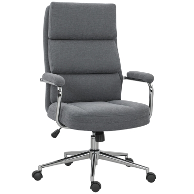 HOMCOM Executive Office Chair, Linen Fabric Computer Desk Chair with Double-Layer Back Cushion, Tilt Function, Height Adjustable for Home, Charcoal Grey