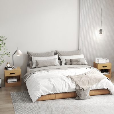 HOMCOM Pack de 2 Mesitas de Noche con Cajón y Compartimento Abierto para Salón 39x28x41 cm Natural