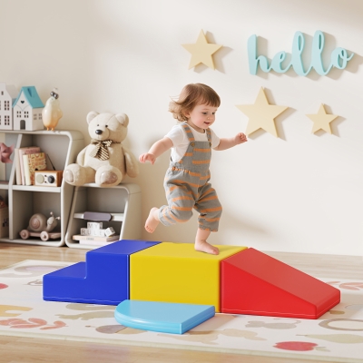 HOMCOM Juego de 4 Bloques Psicomotricidad para Niños Juguete para Aprendizaje para Escalar y Gatear Multicolor