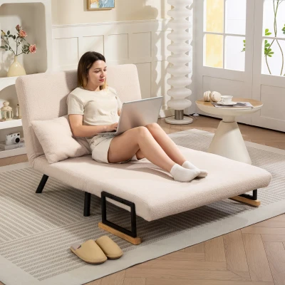 HOMCOM Sofá Cama Sofá Convertível em Cama de 2 Lugares Dobrável com Encosto Ajustável em 5 Níveis e 2 Almofadas 102x73x81 cm Bege