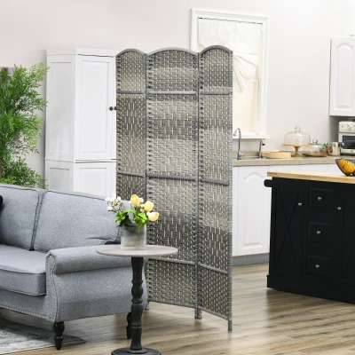 HOMCOM Paravent Bois 3 Panneaux Pliable Gris 135x180cm