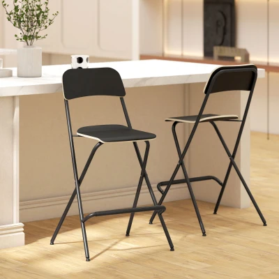 HOMCOM Set de 2 Taburetes de Bar Plegables con Marco de Acero, para Cocina, Comedor, Negro