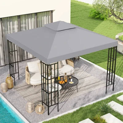 Outsunny Gazebo Top Cover Double Tier Light Grey 3m