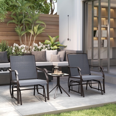 Outsunny Glider Rocking Chair & Table Set Grey
