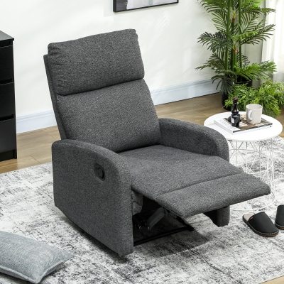 HOMCOM Poltrona Moderna con Reclinazione Manuale 145° max Rivestita in Ciniglia Grigia, 69x91x101 cm