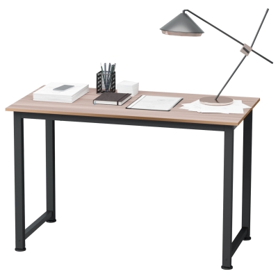 HOMCOM Mesa de Escritorio con Marco de Acero y Patas Ajustables Mesa de Estudio para Oficina Hogar 120x60x76 cm Negro y Natural