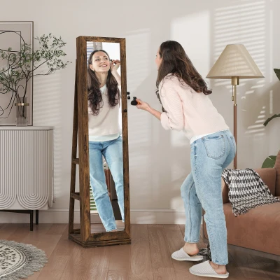 HOMCOM Armoire Bijoux Pivotante Verrouillable avec Miroir Brun
