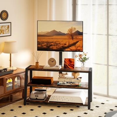 HOMCOM TV Stand Cabinet Swivel Steel Rustic Brown