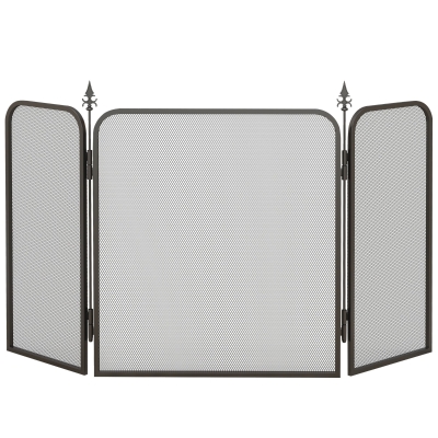 HOMCOM Frente para Lareira de 3 Painéis Proteção para Lareira Dobrável Frente para Lareira de Metal 96x1,3x56 cm Preto