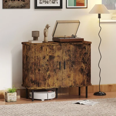 HOMCOM Modern Sideboard Cabinet Tambour Doors Rustic Brown